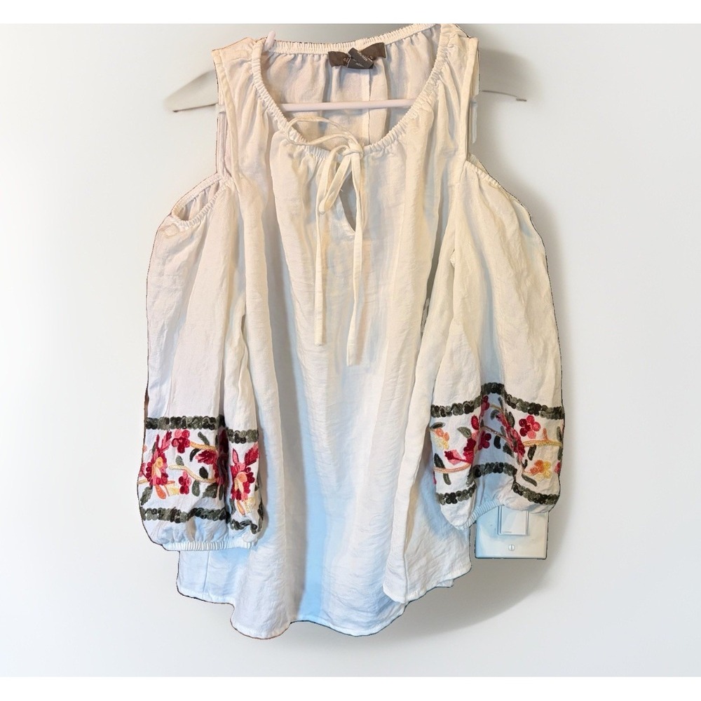 Bohemian Bare Shoulder Embroidered Boho Festival Tie Top Women's Size Small